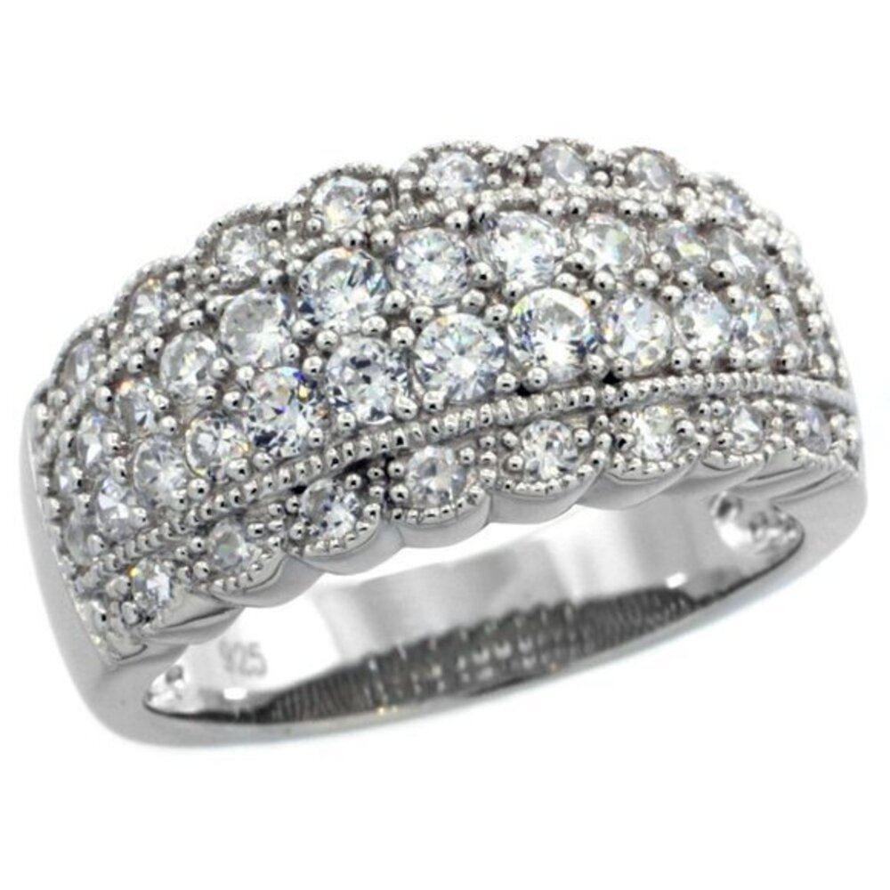 Sterling Silver Vintage Ring CZ Wedding Band